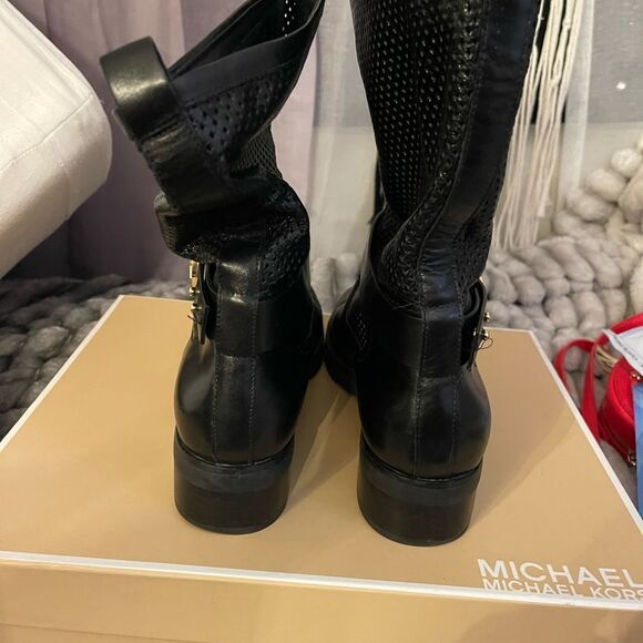 Womens MICHAEL Michael Kors Daria Flat Mid-Calf biker Boot black leather nib nwt - Picture 5 of 13